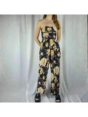 As U Wish Floral Pattern Strapless Jumpsuit